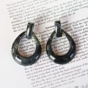 Charcoal Gray Acrylic Resin Drop Statement Earrings, Chunky Marbled Neutral